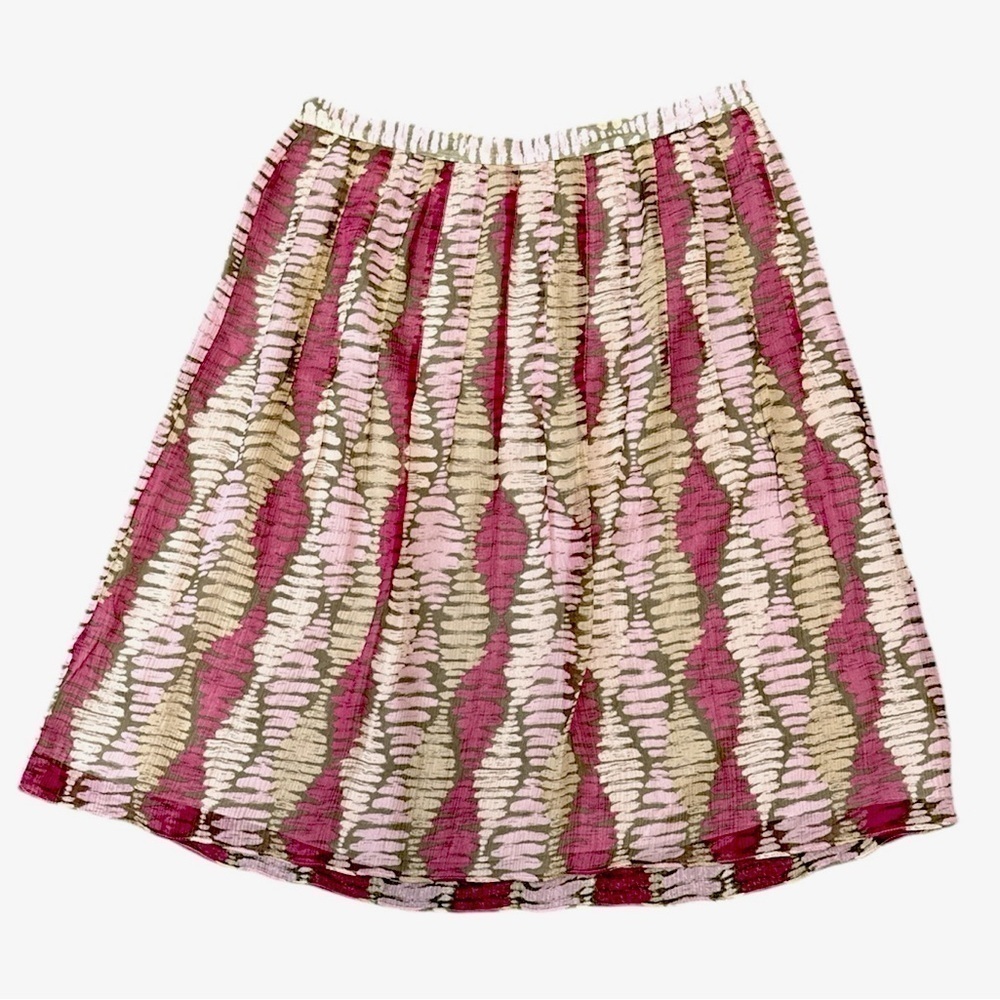 Alfani 100% Silk Pleated Knee Length Skirt Pink Green Zipper Closure size 8P - Picture 3 of 12